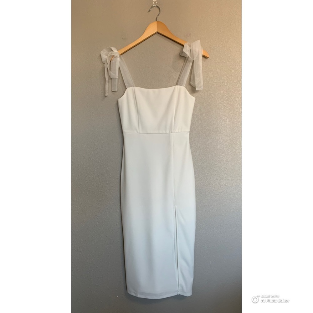 Lulus XS Romantic Celebration White Tie-Strap Bodycon Midi Dress NWT Party - Picture 3 of 17
